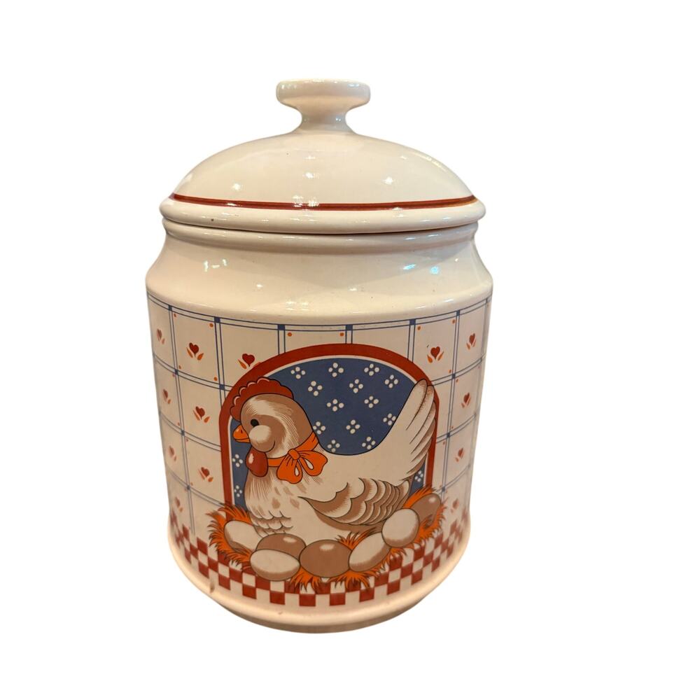 B & D Ceramic Canister/Storage Jar Nesting Hen Chicken Japan 7 Inch